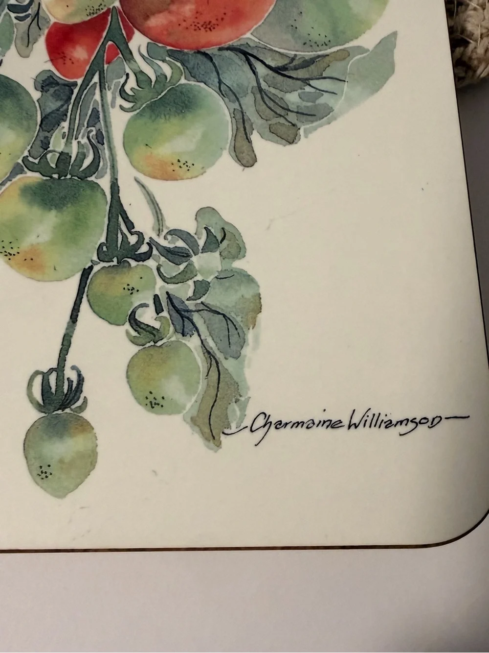Vintage Charmaine Williamson Tomato Vine Cutting Board Retro Kitchen Wall Decor